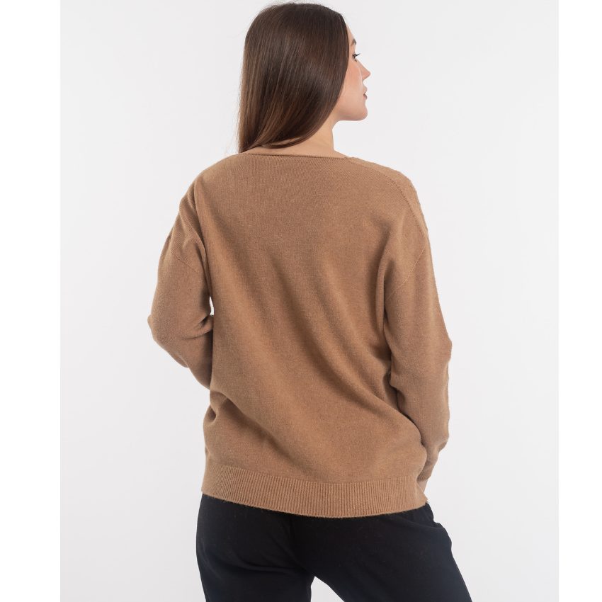 Vera May Italian Camel V-Neck Sweater 0007