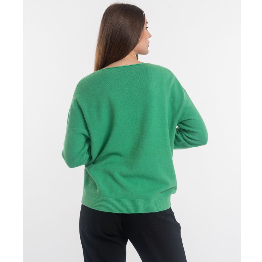 Vera May Italian Green V-Neck Sweater 0007