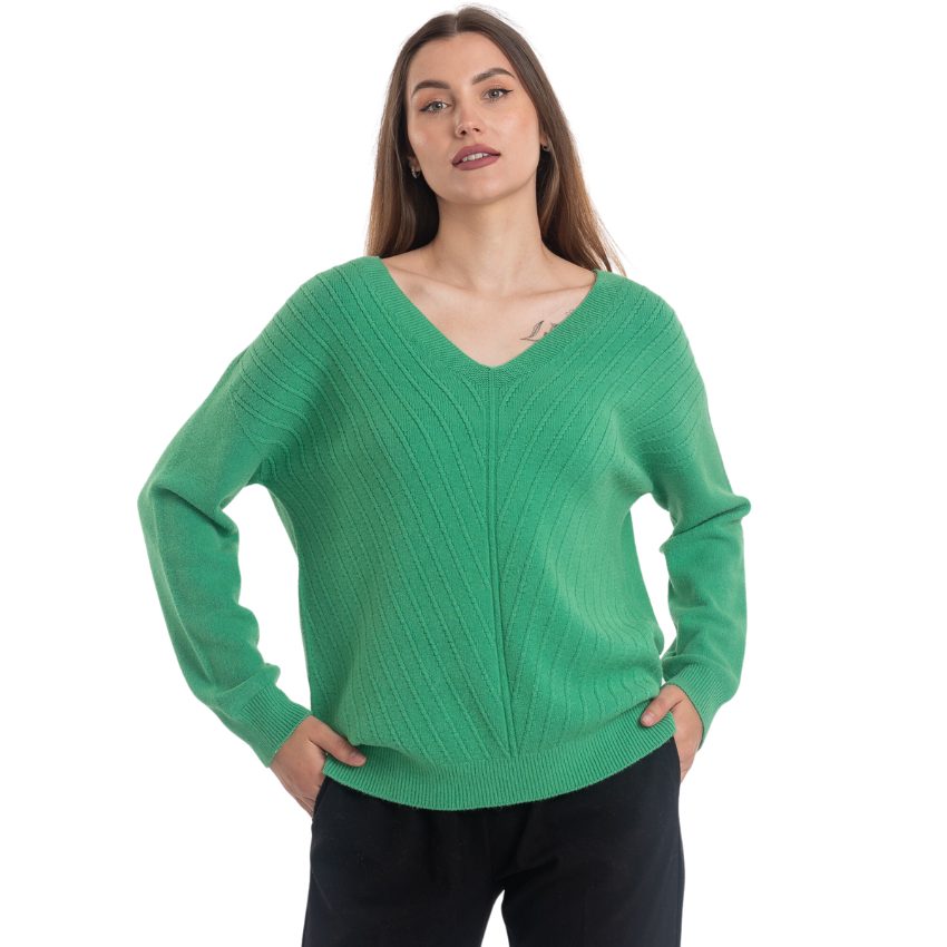 Vera May Italian Green V-Neck Sweater 0007