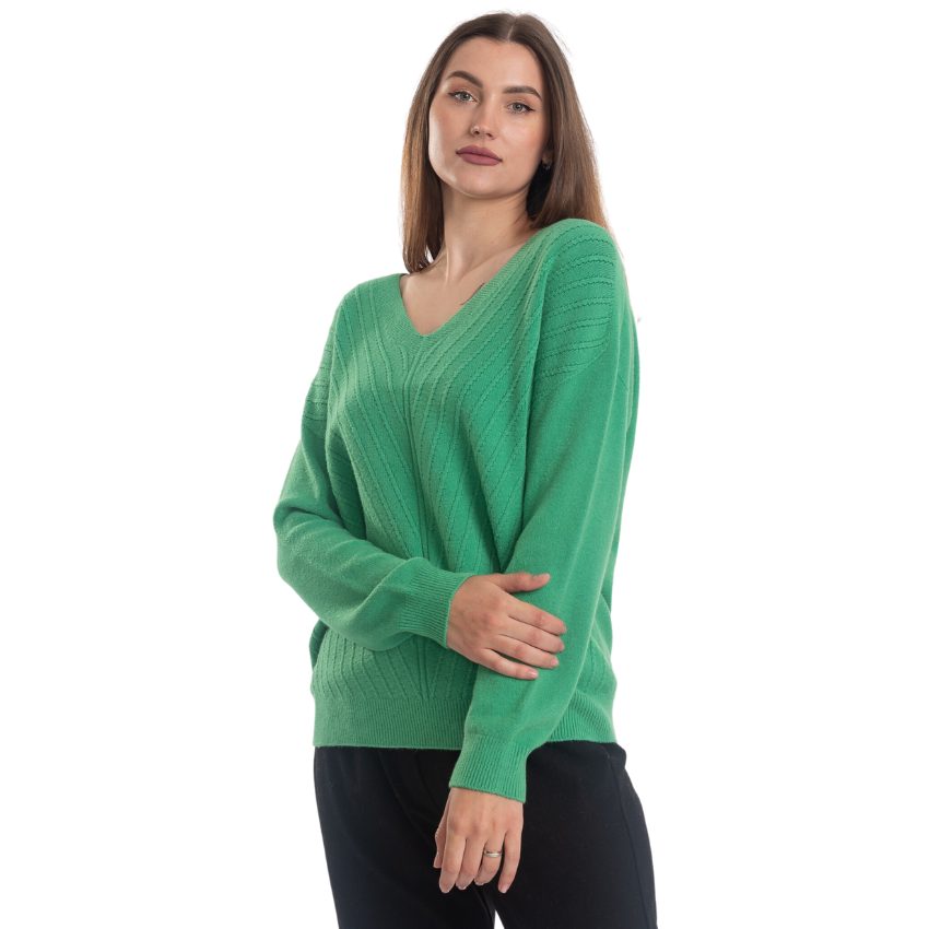 Vera May Italian Green V-Neck Sweater 0007