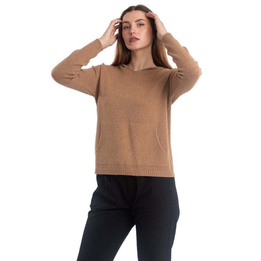 VERA MAY ITALIAN CAMEL HOODED SWEATER 0058
