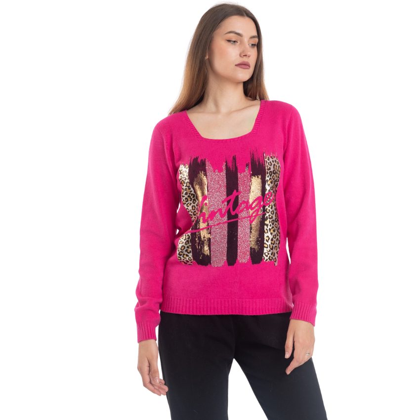 VERA MAY ITALIAN FUSHIA PRINTED SWEATER 0067