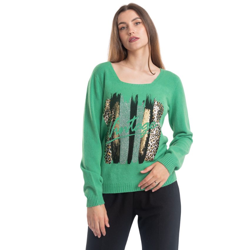 VERA MAY ITALIAN GREEN PRINTED SWEATER 0067
