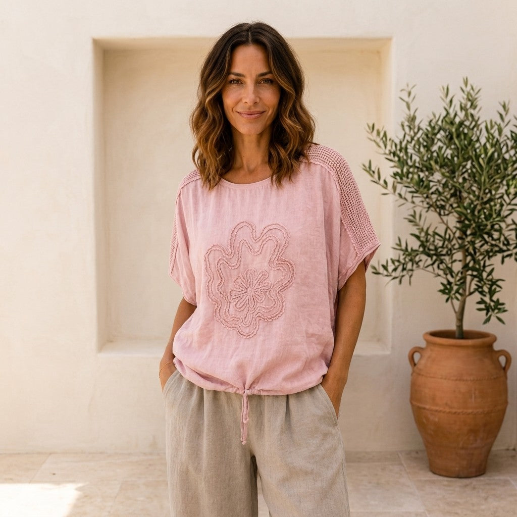 Vera May rose Italian linen top 10031