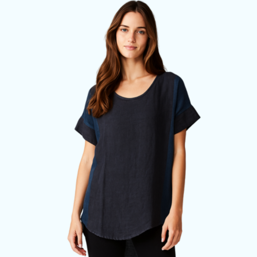 2264 NAVY ITALIAN LINEN TOP