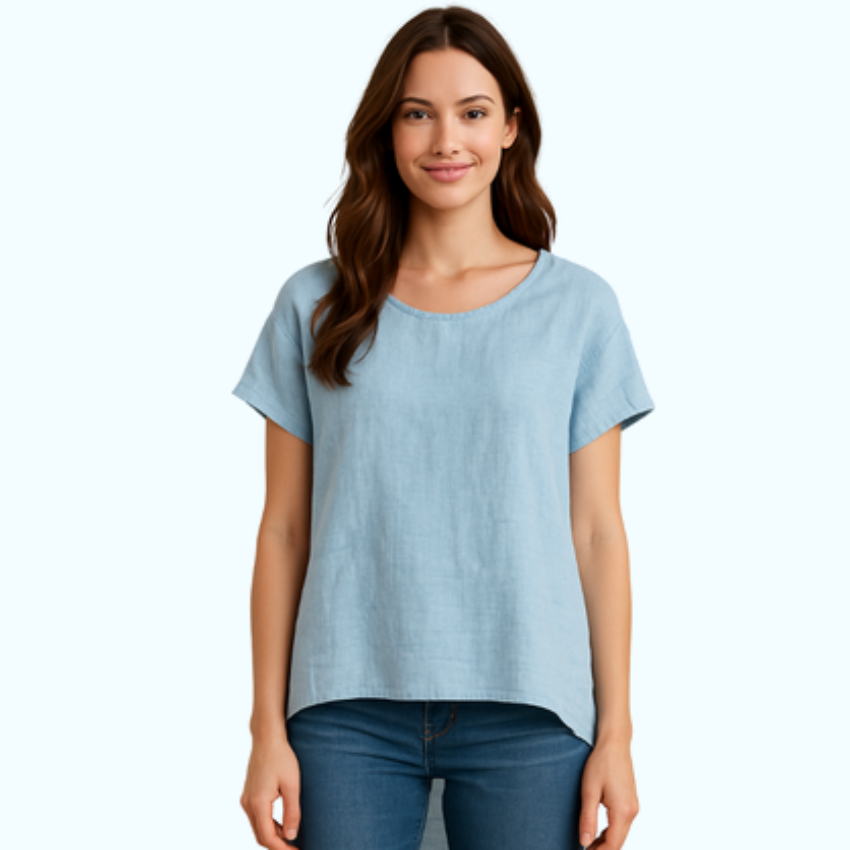 2264 SKY BLUE ITALIAN LINEN TOP