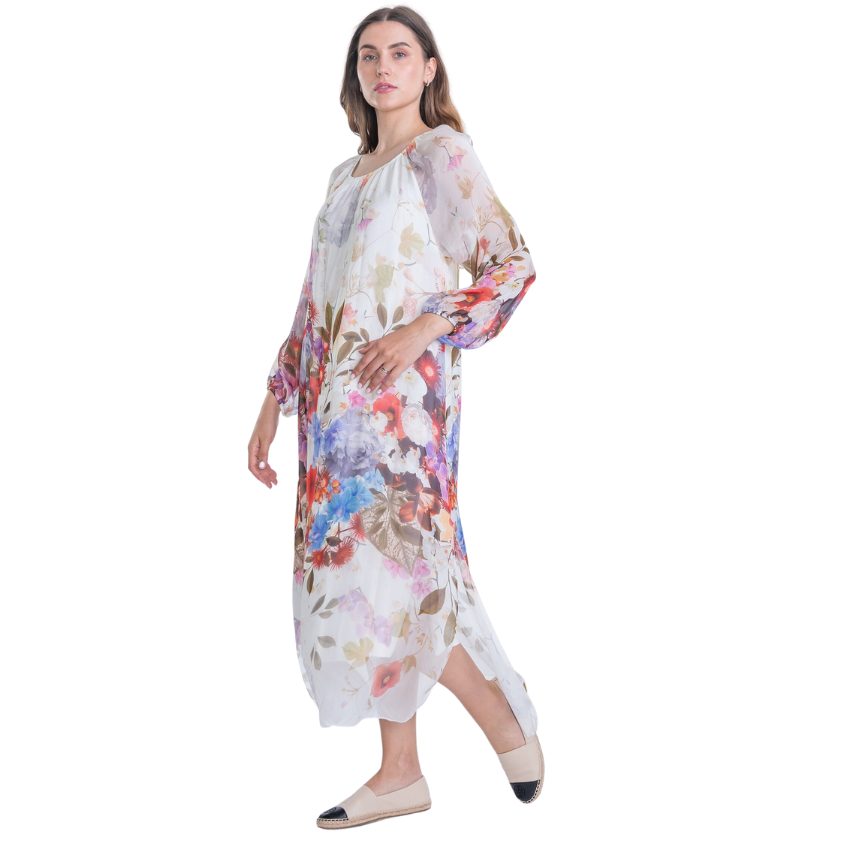 VERA MAY WHITE ITALIAN SILK DRESS 2555B