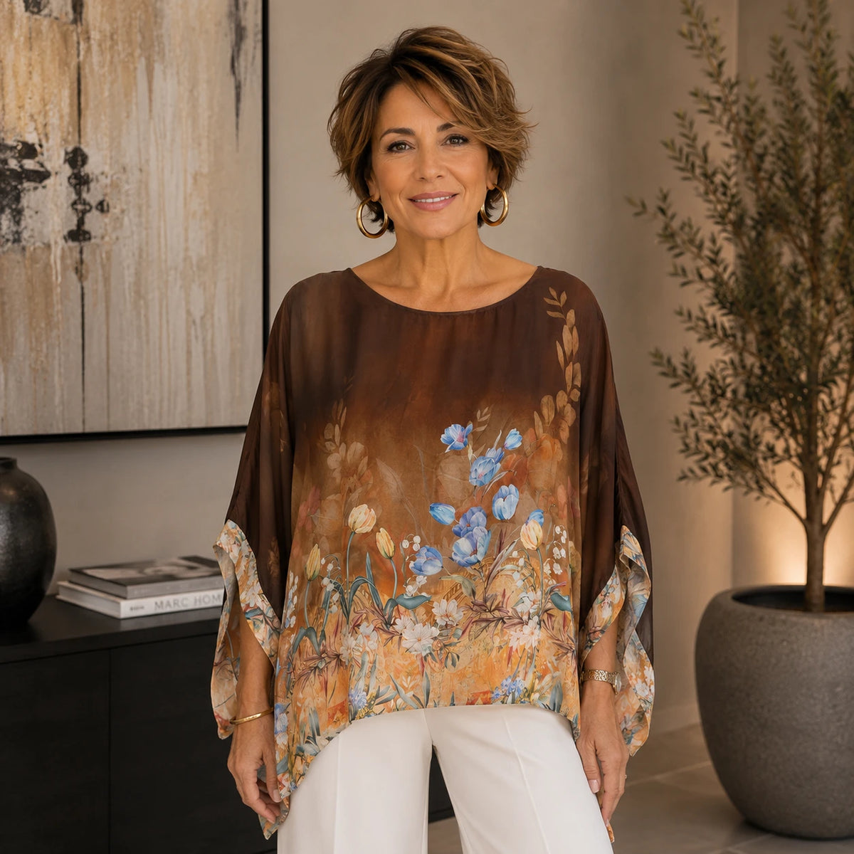 Vera May chocolate Italian silk top 278013