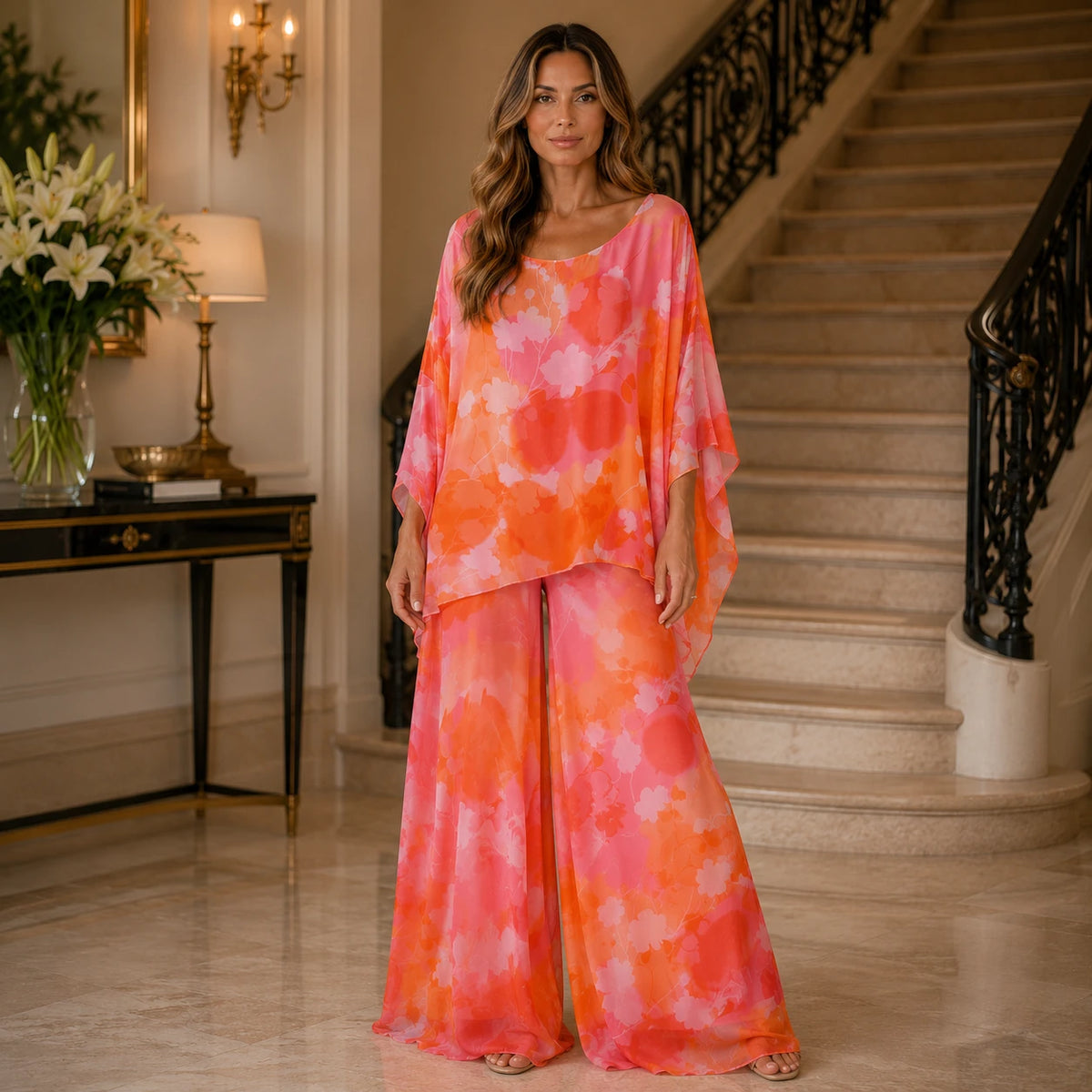 Vera May coral Italian silk co-ord set 278032/611132