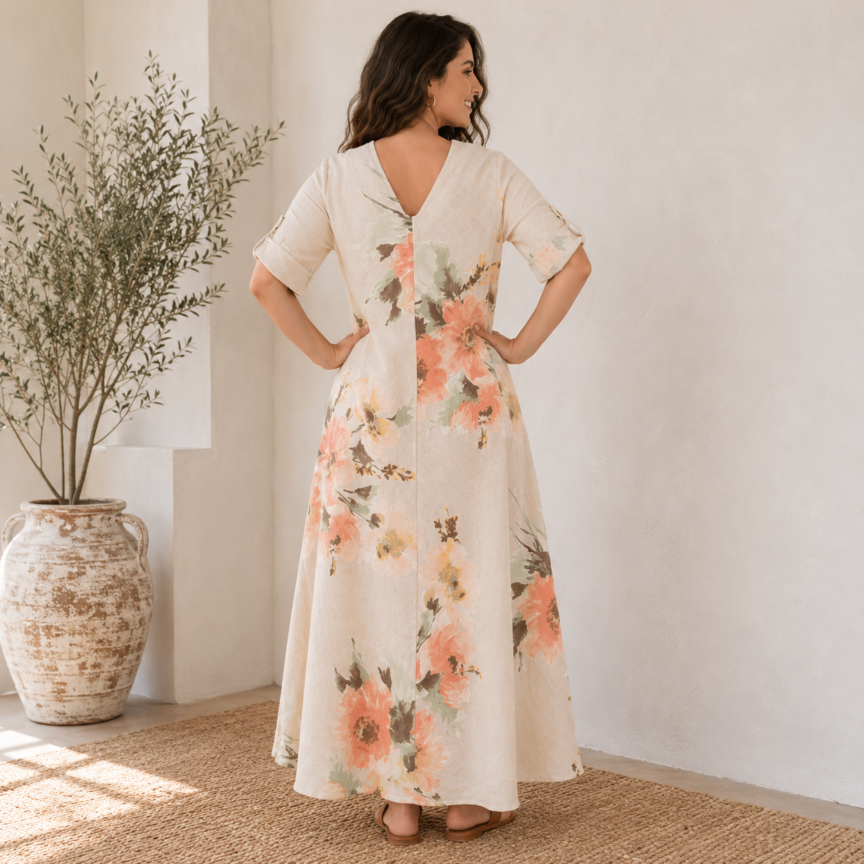 VERA MAY ITALIAN LINEN BEIGE DRESS 2976