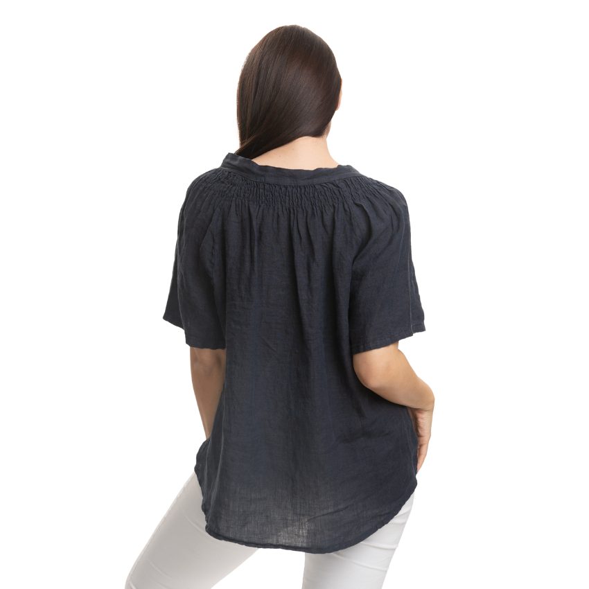 Vera May Italian Linen Navy Top 2840