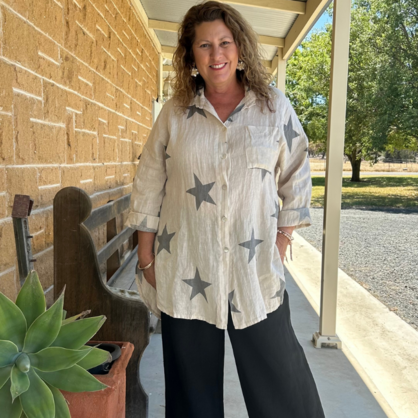 2849 BEIGE LINEN TOP