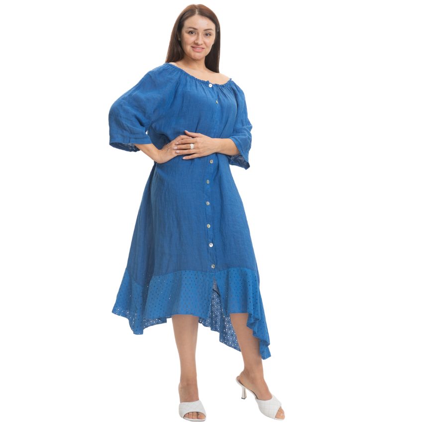 Vera May Italian Linen Blue Cina Dress 2862