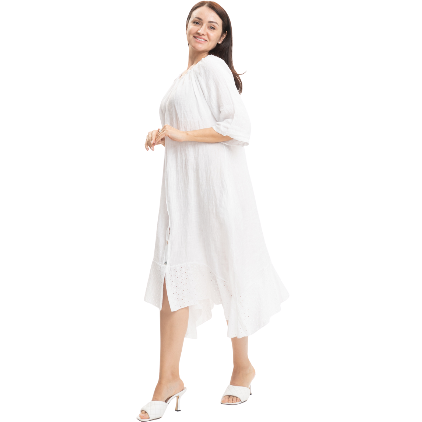 Vera May Italian Linen White Dress 2862