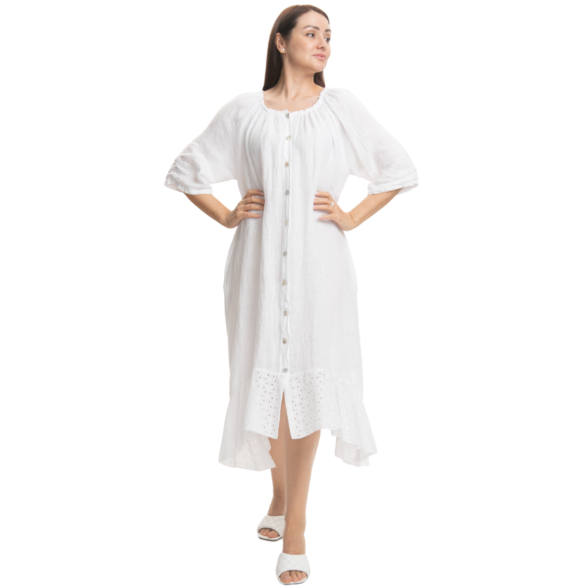 Vera May Italian Linen White Dress 2862
