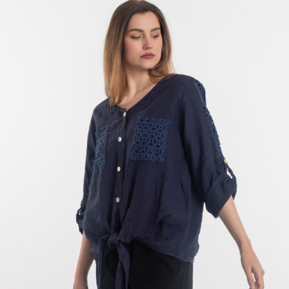 2894 NAVY ITALIAN LINEN TOP