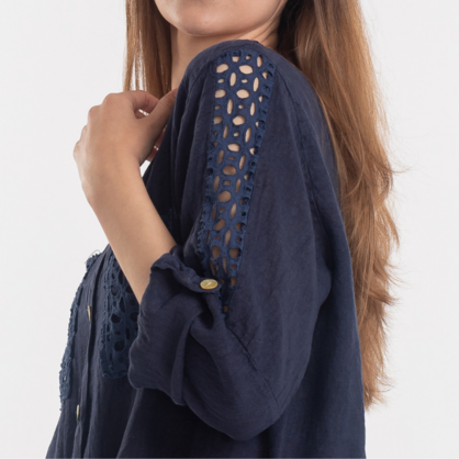 2894 NAVY ITALIAN LINEN TOP