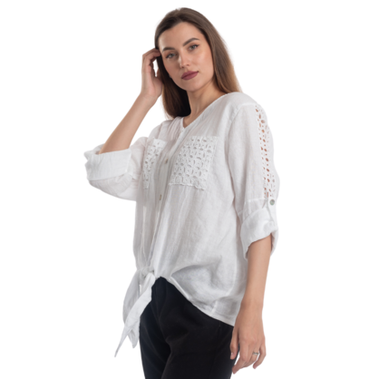 2894 WHITE ITALIAN LINEN TOP