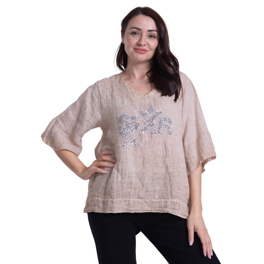 Vera May Italian Linen BEIGE Top 2922