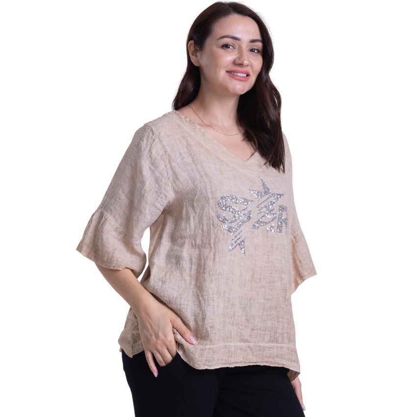 Vera May Italian Linen BEIGE Top 2922