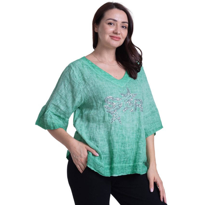 Vera May Italian Linen GREEN Top 2922