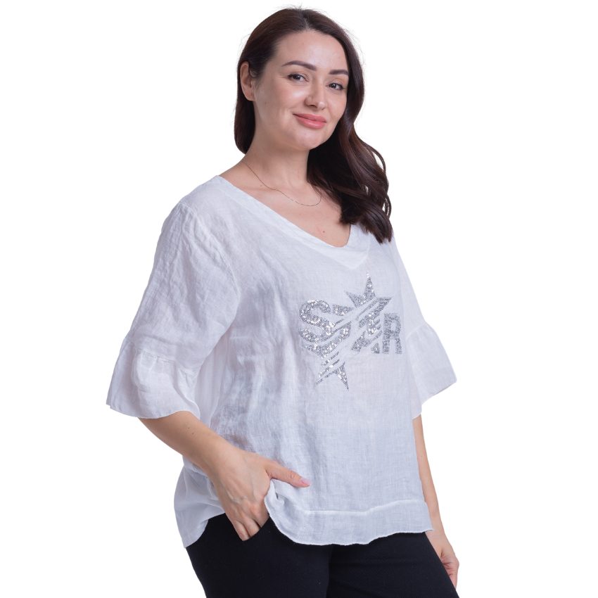Vera May Italian Linen White Top 2922