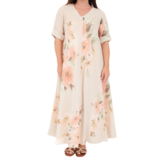 VERA MAY ITALIAN LINEN BEIGE DRESS 2976