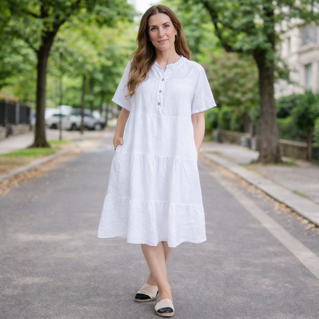 6037 WHITE ITALIAN LINEN DRESS