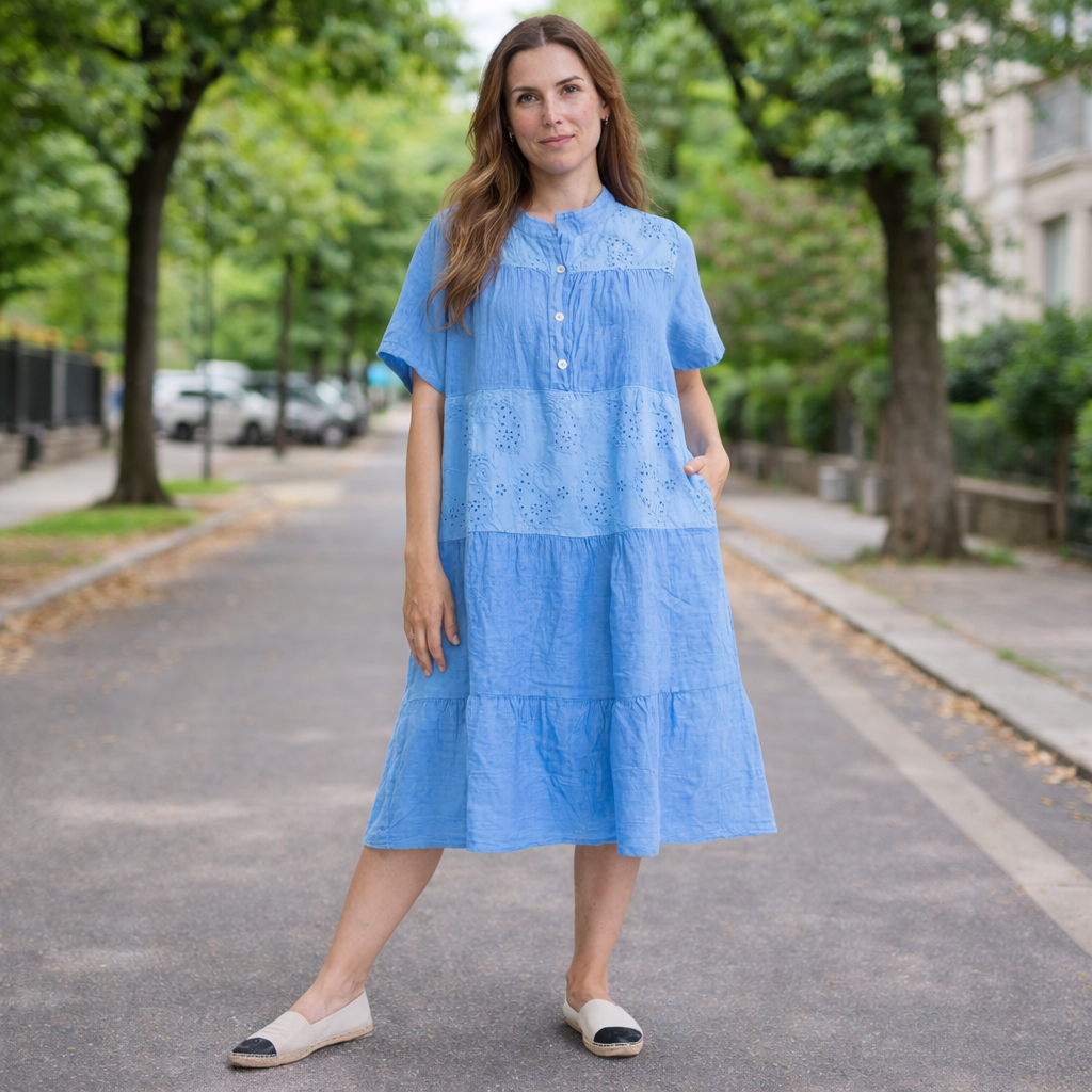 6037 BLUE ITALIAN LINEN DRESS