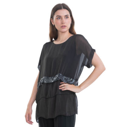 VERA MAY BLACK ITALIAN SILK TOP 6063