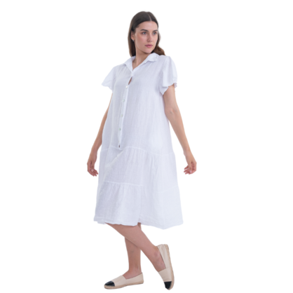 6070 WHITE ITALIAN LINEN DRESS