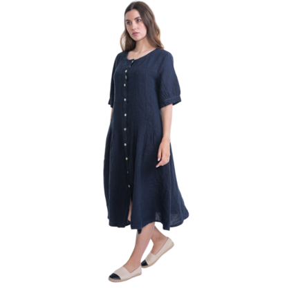 VERA MAY ITALIAN LINEN NAVY DRESS 6077