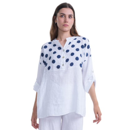 6086 WHITE ITALIAN LINEN TOP