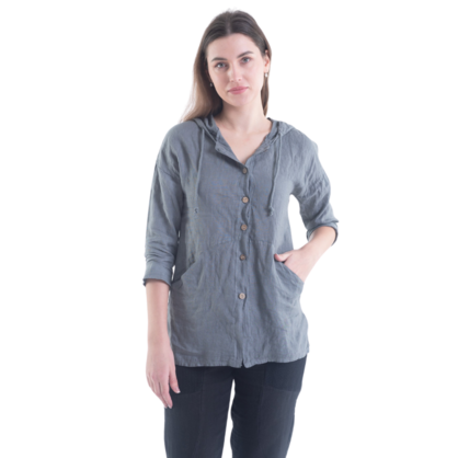 6193 GREY ITALIAN LINEN TOP