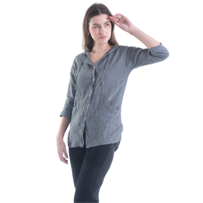 6193 GREY ITALIAN LINEN TOP
