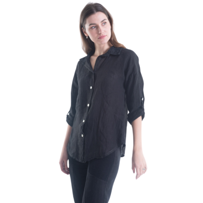 6207 VERA MAY BLACK ITALIAN LINEN TOP