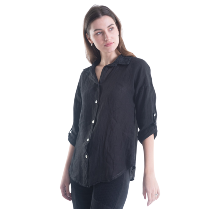 6207 VERA MAY BLACK ITALIAN LINEN TOP