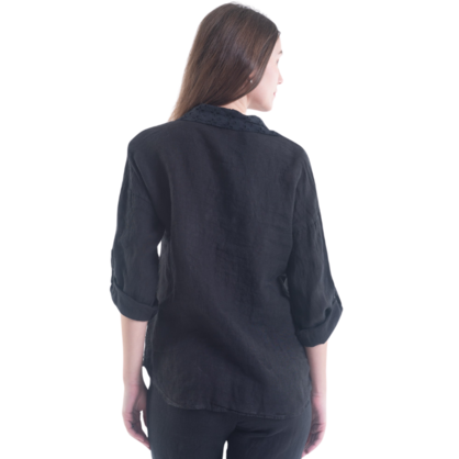 6207 VERA MAY BLACK ITALIAN LINEN TOP