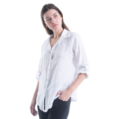 6207 VERA MAY WHITE ITALIAN LINEN TOP