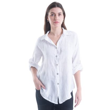 6207 VERA MAY WHITE ITALIAN LINEN TOP