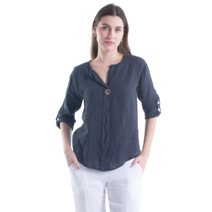 6209 NAVY ITALIAN LINEN TOP