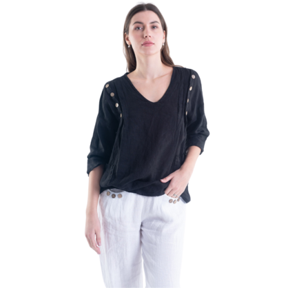 6210 BLACK ITALIAN LINEN TOP