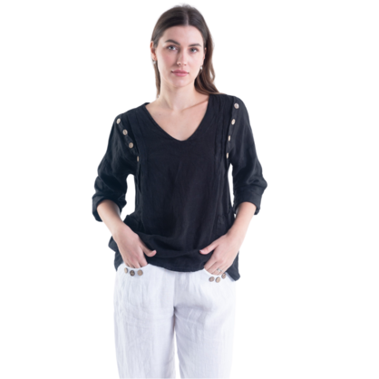 6210 BLACK ITALIAN LINEN TOP