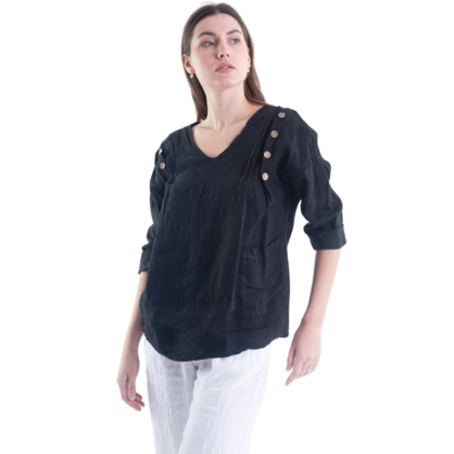6210 BLACK ITALIAN LINEN TOP