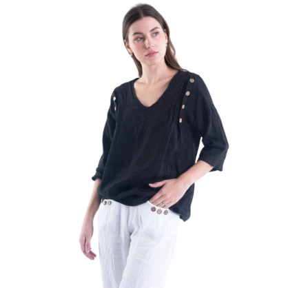 6210 BLACK ITALIAN LINEN TOP