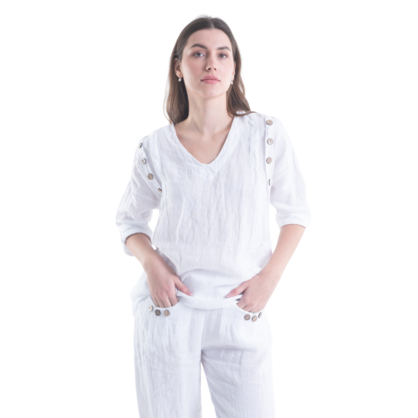 6210 WHITE ITALIAN LINEN TOP
