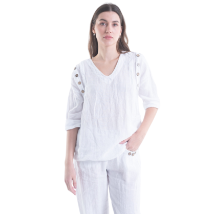 6210 WHITE ITALIAN LINEN TOP