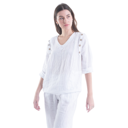 6210 WHITE ITALIAN LINEN TOP