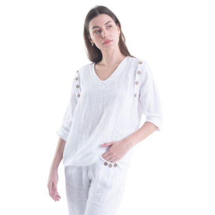 6210 WHITE ITALIAN LINEN TOP
