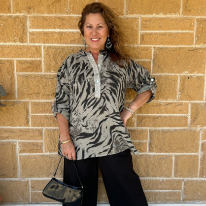 6212 VERA MAY TAUPE ITALIAN LINEN TOP